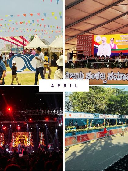 Another look at our work in April, showcasing a political rally, a marathon, a vibrant festival, and a rock concert. This demonstrates our expertise in managing large-scale public and entertainment events.