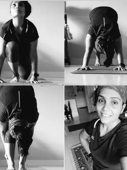 On all days and in all moods, I find that yoga is therapeutic. This collage captures moments of my personal practice, from energizing poses to the quiet satisfaction after a fulfilling session.