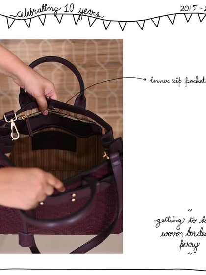 A look inside the Woven Bordeaux Perry, showing the inner zip pocket for secure storage of your valuables.