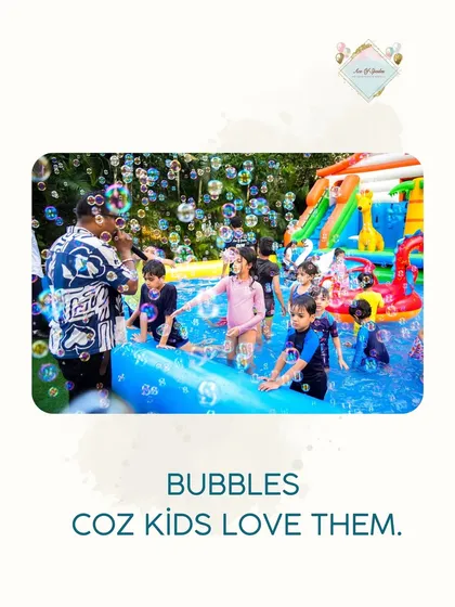 A bubble machine adds an extra layer of magic to any pool party. The kids absolutely love chasing and playing in the bubbles, as seen in this happy shot.