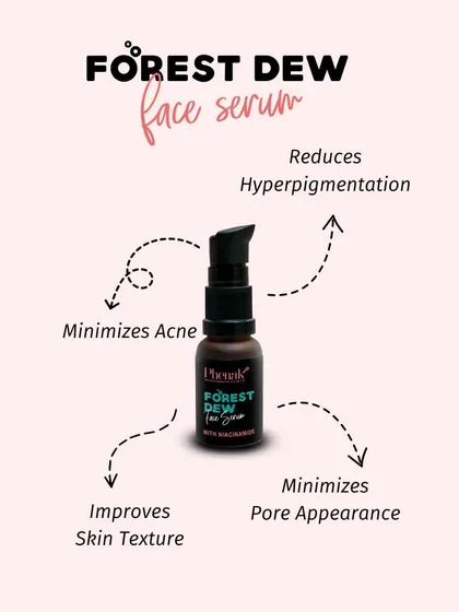 The Forest Dew Face Serum is a targeted treatment for acne-prone skin. It contains Niacinamide to help minimize the appearance of pores, improve skin texture, and reduce hyperpigmentation from past breakouts, all while actively minimizing current acne.