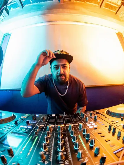 A fisheye shot of me at the console, capturing the entire setup.