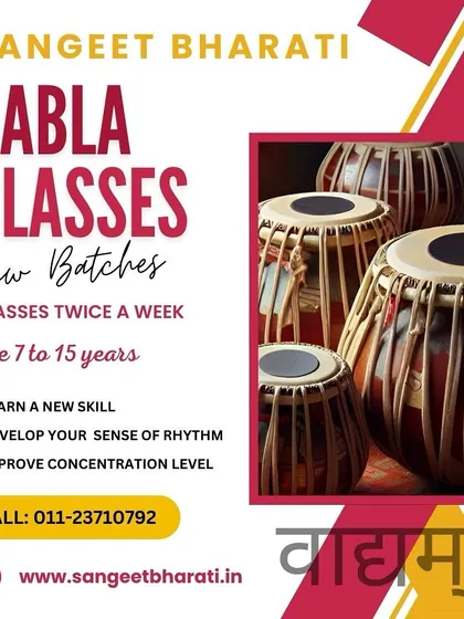 Discover the rhythm of life with our Tabla classes for kids aged 7 to 15. Learning this classical percussion instrument helps develop a strong sense of `laya` (tempo) and improves concentration, coordination, and cognitive skills.