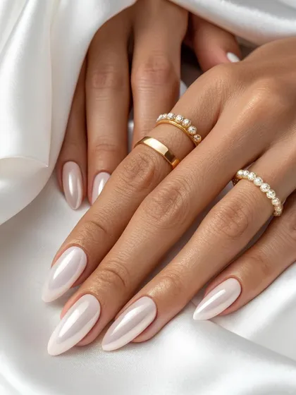 This is my 'Cloud Dancer' nail look, a clean and classic pearly white. It's a versatile and sophisticated option that works beautifully for weddings, engagements, or any formal event.