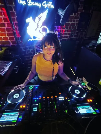 Set up and ready to go at The Boozy Griffin. My setup includes professional Pioneer DJ controllers and a laptop, giving me everything I need to deliver a flawless set.