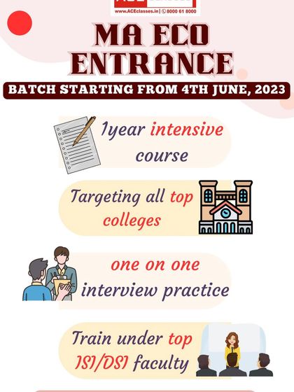 Announcing our MA Eco Entrance batch, a one-year intensive course targeting all top colleges. The program includes one-on-one interview practice and training under top ISI/DSI faculty.