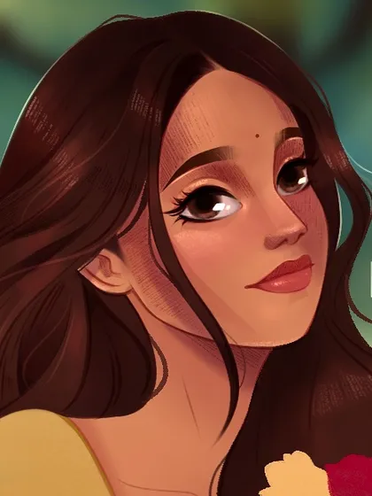 A work-in-progress portrait showing my experimentation with a new art style. I focused on creating a soft, painterly effect with warm colors and a gentle expression.