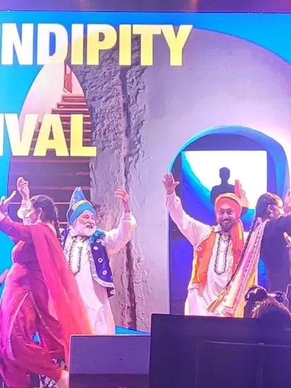 The entire Bhangra troupe celebrating on stage. It was a performance full of joie de vivre.