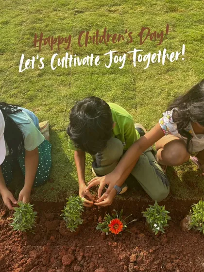 A Children's Day well spent. Here, a group of kids works together to create a small flower bed. Collaborative gardening activities like this teach teamwork and create a shared sense of pride in their green space.
