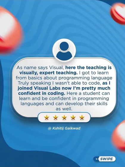 As Kshitij Gaikwad says, our teaching is visual and expert led. He went from not being able to code to feeling confident in his programming skills. We help you develop real skills and the confidence to use them.