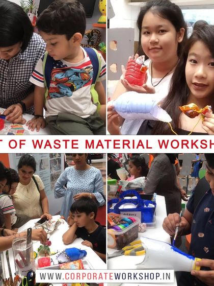 Participants of all ages engaged in our waste material workshop. It's a perfect activity for families and communities to learn and create together.