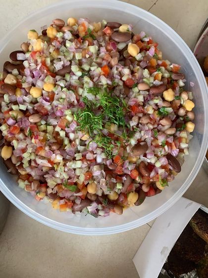 A bowl of protein-rich mixed bean salad.
