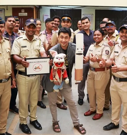 The entire team at Ghatkopar Police Station posing with my puppets after the awareness session. It was an honor to contribute to such an important cause.