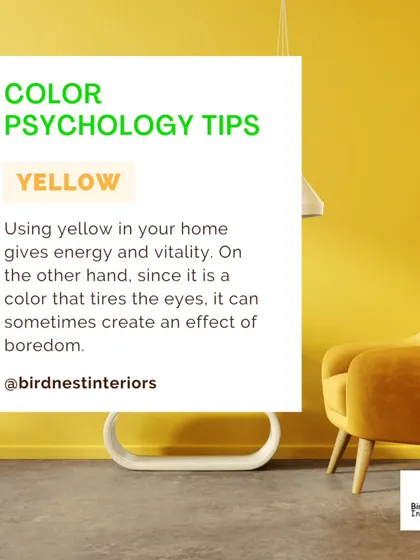 Color Psychology Tip: Yellow brings energy and vitality to a space. We often pair it with neutral colors to create a cheerful environment without it becoming tiresome on the eyes.