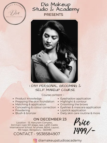 My 1-Day Self-Makeup Workshop is the perfect way to build your confidence. This course breakdown shows you all the practical skills we will cover, from prepping your skin and choosing the right foundation to mastering daily eye makeup and contouring.