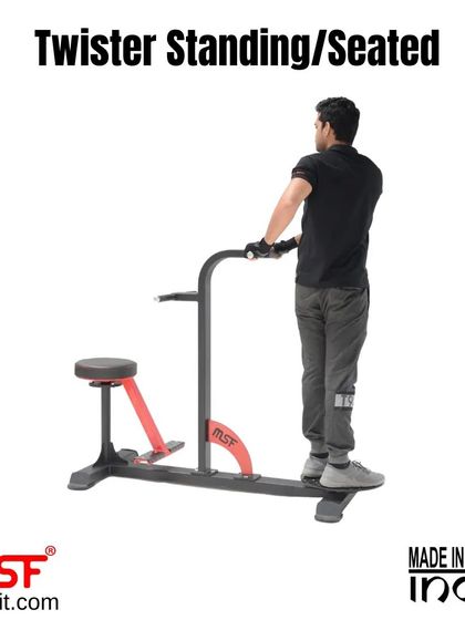 Our Twister machine, which can be used for both standing and seated torso rotations. It's a great tool for strengthening the obliques and improving core stability.