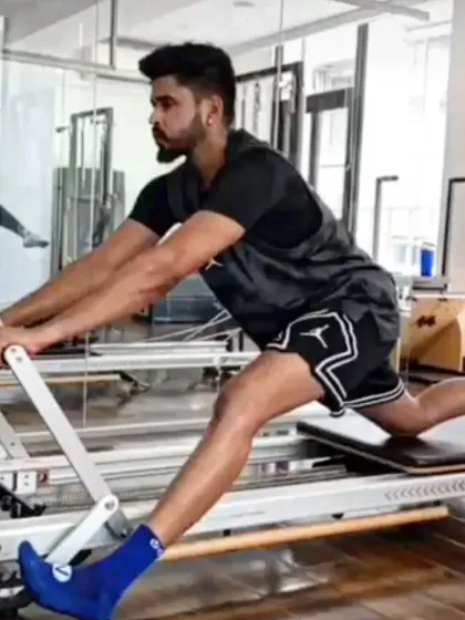A lunge stretch on the reformer is perfect for opening up the hip flexors, an area that often gets tight in athletes. Shreyas Iyer uses this exercise to improve his mobility and stride.