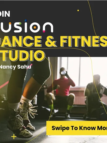 A carousel post introducing Fusion Dance & Fitness Studio. Swipe through to learn more about our offerings and how you can join.