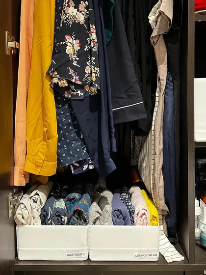 We always label our bins. Here, "Nightsuits" and "Lounge Wear" are clearly separated, making it effortless to find exactly what you're looking for.