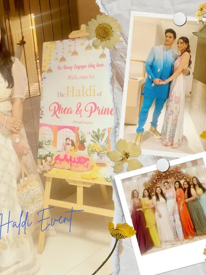 A beautiful collage from Prince and Rhea's vibrant Haldi function. I planned a special theme with engaging games and lively anchoring to make sure this pre-wedding ritual was full of laughter and joy.