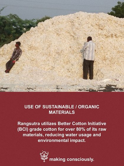 We are committed to using sustainable and organic materials. We utilize Better Cotton Initiative (BCI) grade cotton for over 80% of our raw materials, reducing water usage and environmental impact.