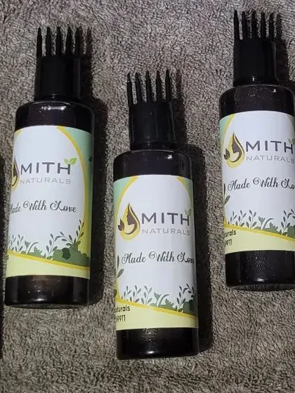 My Anti Premature Grey Hair Oils, bottled and ready for you. The applicator comb makes it easy to apply the oil directly to the scalp for best results.