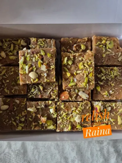 A box of my homemade Adadiya Pak. The combination of urad flour, gond (edible gum), and spices makes it unique.