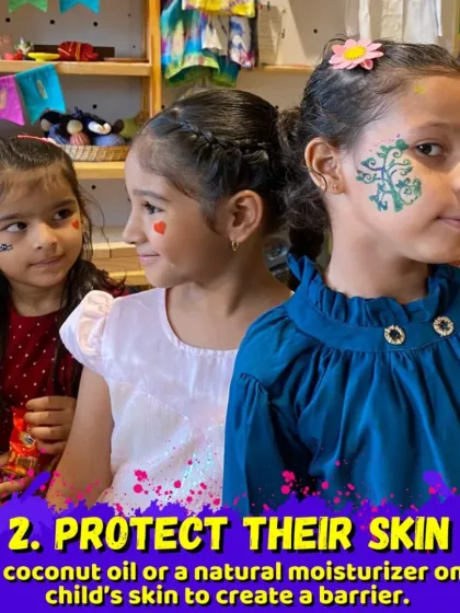 We use natural colors and even do fun face painting for Holi. I always make sure to protect the children's skin so they can enjoy the festival without worry.