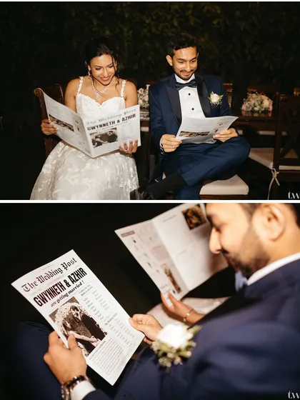 A closer look at the creative and personal "Wedding Post" newspaper, a detail we loved capturing.