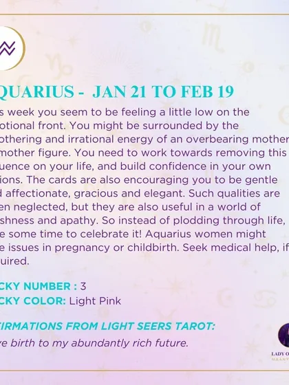 A weekly tarot forecast for Aquarius. This week you seem to be feeling a little low on the emotional front. The cards encourage you to be gentle and affectionate.