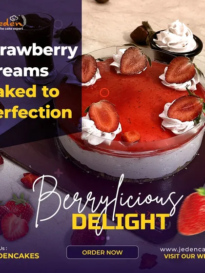 Our Strawberry Dreams cheesecake, baked to perfection. This berrylicious delight features a rich strawberry glaze over a creamy base, making it a perfect treat for any occasion.