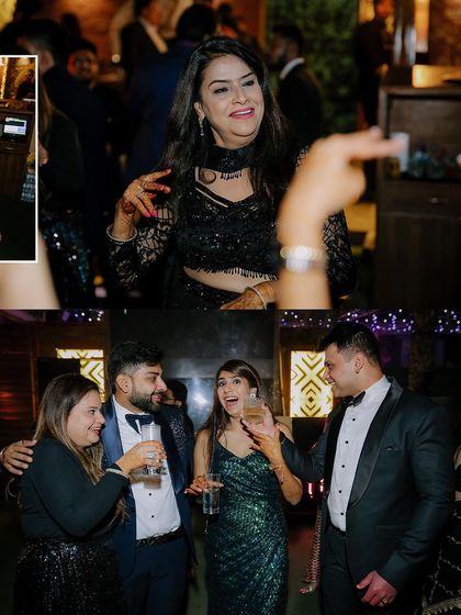 More candid moments from the cocktail party, showing guests enjoying the celebration.