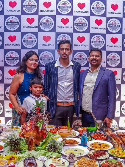 We love celebrating with our guests. Here is a happy family at the grand launch of our Thanjavur outlet, enjoying the massive spread.