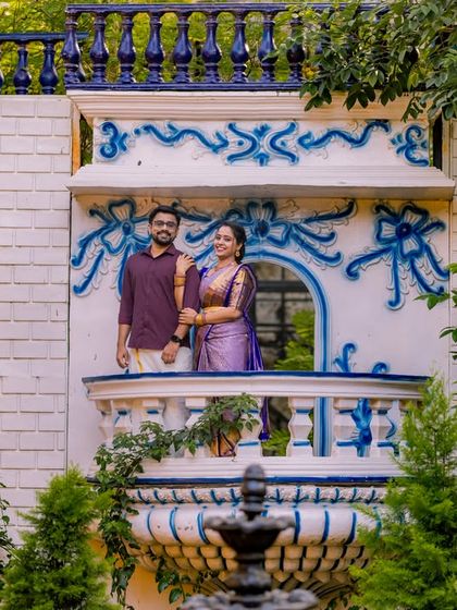 A wide shot of the Santorini-inspired balcony, showing how it creates a beautiful and unique photo opportunity.