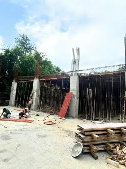 Construction is underway at our Shantiniketan hospitality project in Delhi. This image shows the concrete structure and formwork, the skeleton of the future building.