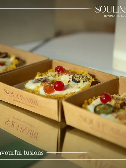 Flavourful fusion tarts in eco-friendly packaging, showcasing our commitment to both innovation and sustainability in corporate catering.