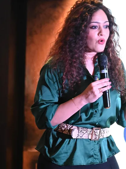 A close up from a leadership talk on personal branding. My goal in every session is to connect authentically with the audience, sharing practical strategies that empower them to build visibility and credibility in their respective fields.