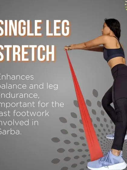 The single leg stretch enhances balance and leg endurance, which is so important for the fast footwork involved in Garba.