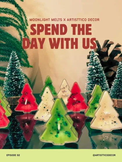 Spend a creative day with us. This is an invitation to our special workshops, like this Christmas-themed candle making session we hosted with Moonlight Melts. Join us to learn a new skill and take home a beautiful, handcrafted piece of decor.