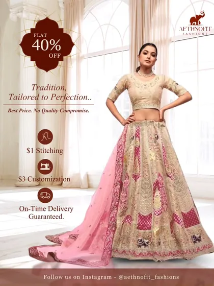 Your dream lehenga is just a click away. This ivory piece is for the modern muse who believes less is more, with delicate embroidery for a look of subtle grandeur.