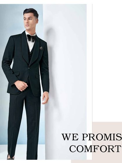 We promise comfort without sacrificing style. This classic black tuxedo is crafted from refined fabrics that exude a timeless charm that never goes out of style.