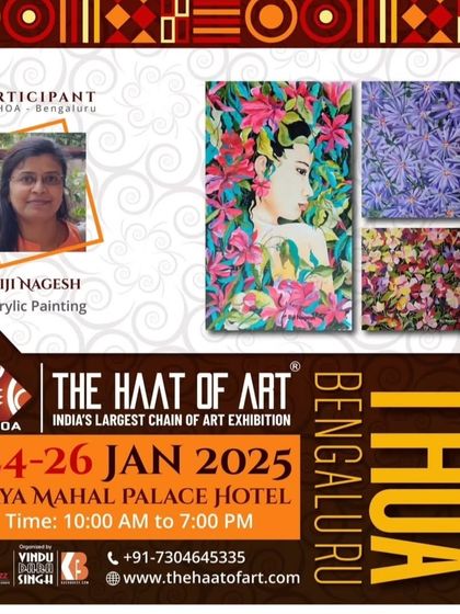 The official poster for The Haat of Art, featuring my profile and some of my floral artworks.