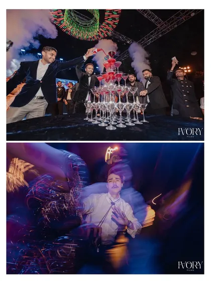 A champagne tower toast to new beginnings. We document these classic celebratory moments, along with the wild, blurry energy of the after-party.