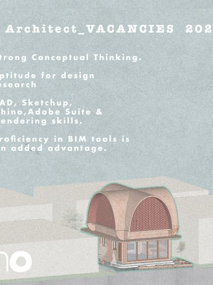 This post for a Junior Architect vacancy at 'no architects' in Kollam, Kerala, highlights the specific skills they seek, such as conceptual thinking and proficiency in CAD and Rhino.