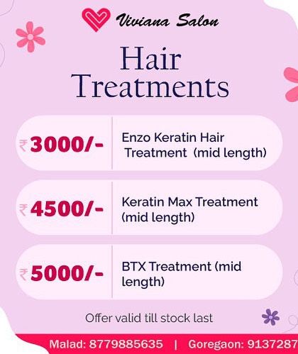 Check out my special prices on hair treatments. I offer Enzo Keratin, Keratin Max, and BTX treatments for mid-length hair at great prices to give you the smooth hair you deserve.