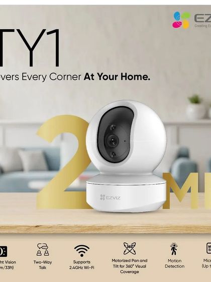 The EZVIZ TY1 2MP camera is designed to cover every corner of your home. It features smart night vision, two-way talk, and 360-degree visual coverage, all in one compact device.