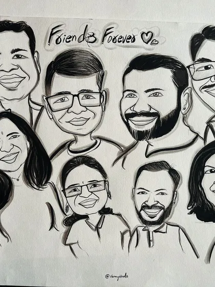 Nothing beats the energy of a big group of friends. This "Friends Forever" piece was so much fun to draw, capturing all the different personalities in one frame.