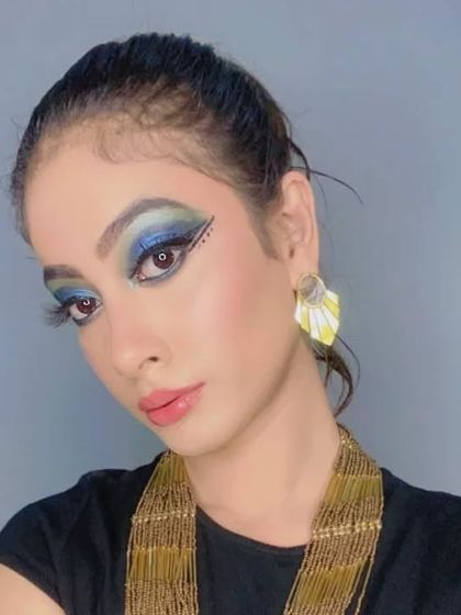 Another angle of the glamour fashion look, highlighting the graphic detail in the eyeliner. This type of precision work is essential for high-fashion and editorial photography.