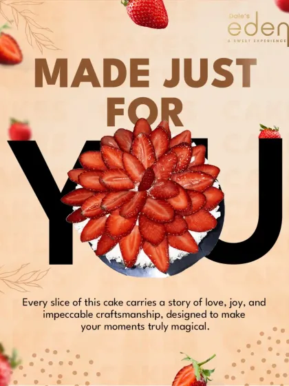 Made just for you. This strawberry cake, with fresh strawberries arranged like a flower, is a story of love, joy, and impeccable craftsmanship.