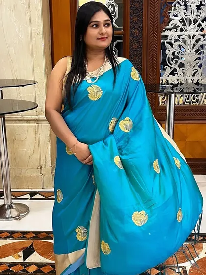 My look for the book launch, wearing a beautiful blue saree to match the professional and elegant tone of the event.